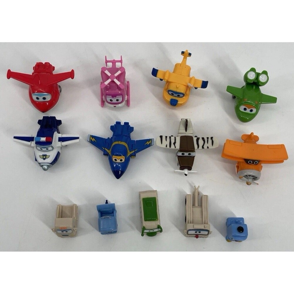 Super Wings Figure Lot 13 Mini Transforming Airplanes Ground Vehicles Toy Bundle